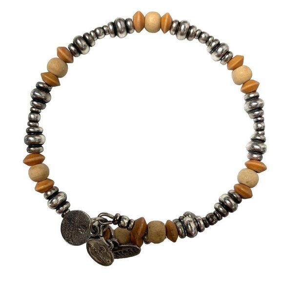 Alex and Ani Beaded Wrap Bracelet Silver/Wood Finish - Expandable - Picture 1 of 2